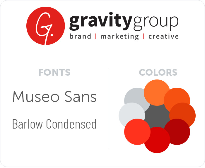 Gravity Group Logo, fonts, and color scheme