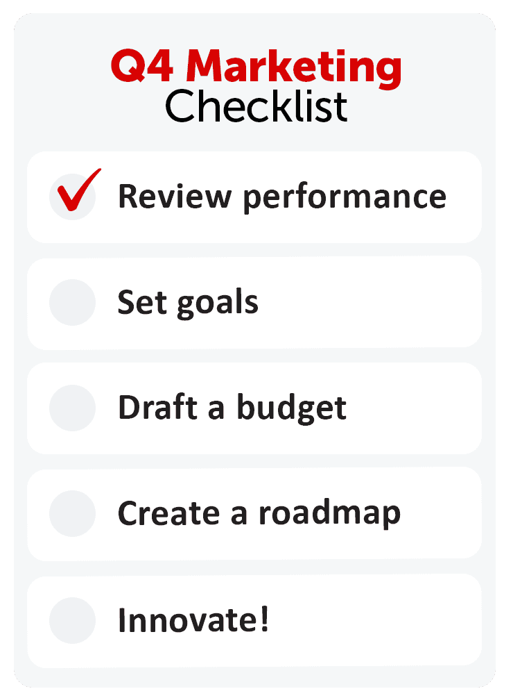Q4 Marketing Checklist: Review performance, set goals, draft a budget, create a roadmap, innovate!